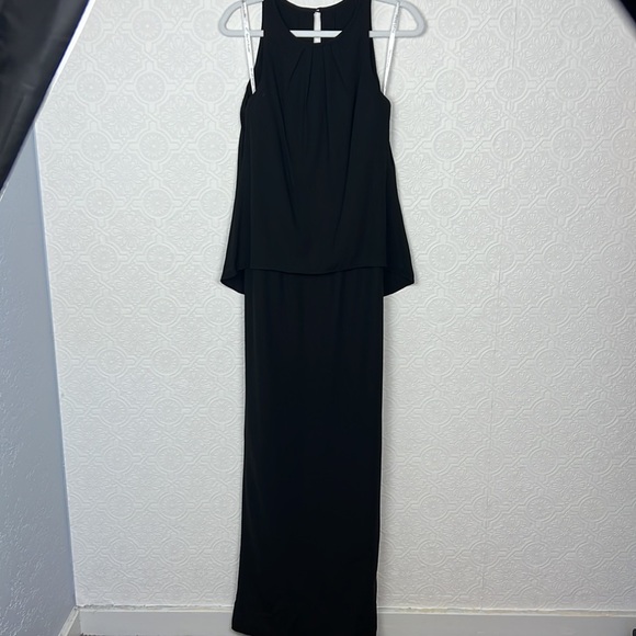 David’s Bridal Maxi Dress long open back matte crepe Black High Neck F15978 - Picture 5 of 11